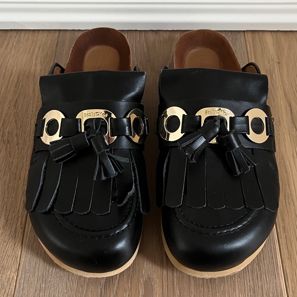 See by Chloé Black Lyvi Mules. Calfskin Leather See by Chloe Slip On Sandals. - Picture 3 of 16